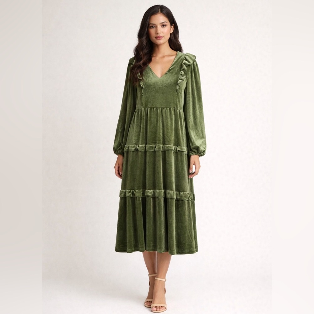 Umgee Olive Green Velvet Dress